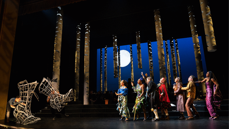 Images of theatre productions in New York and London, featuring Into The Woods, The Glass Menagerie, Richard III, POTUS and Jerusalem