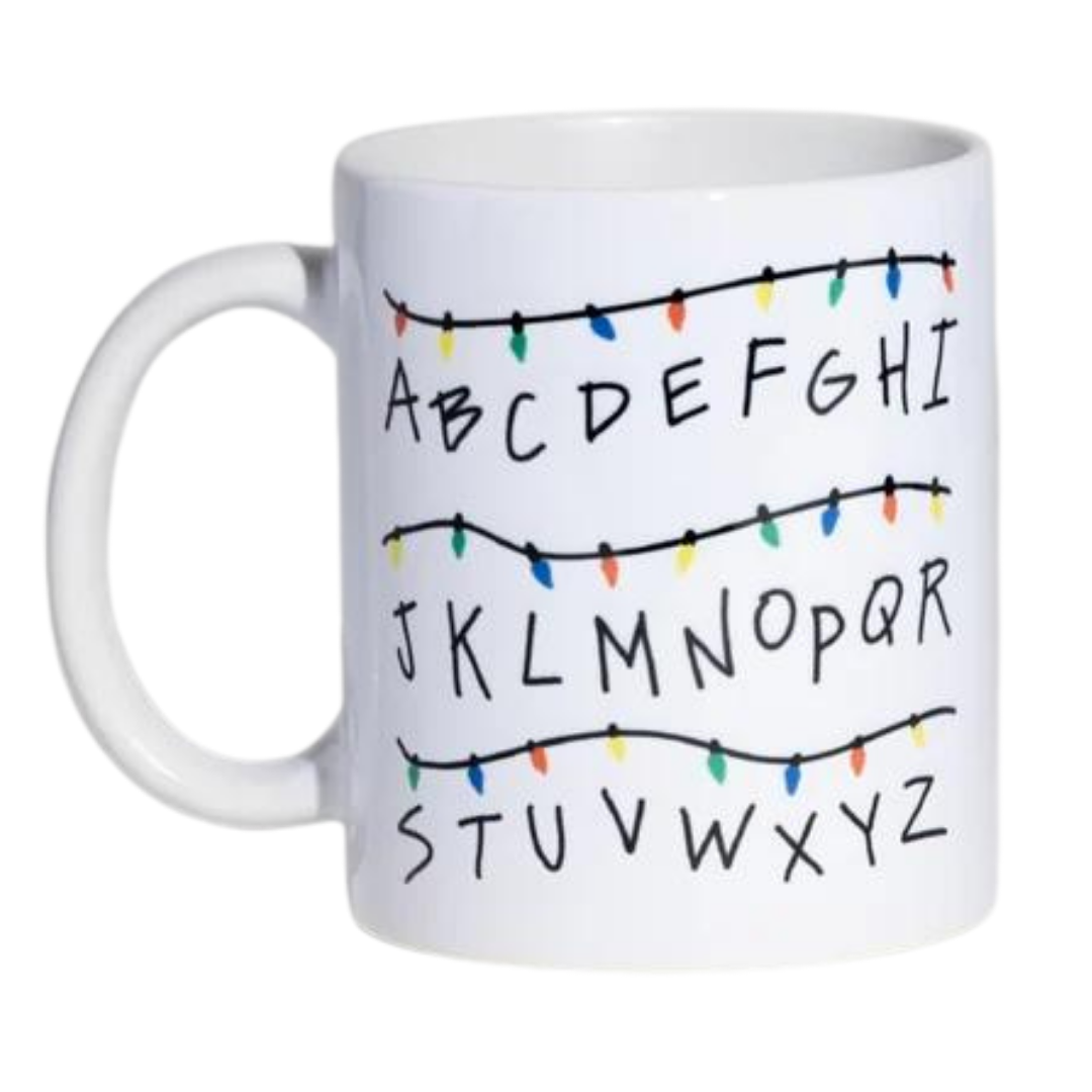 Stranger Things Christmas Lights Alphabet Mug by Alanthewizard