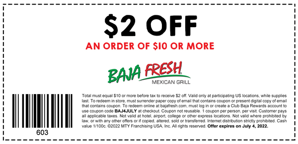$2 Off an Order of $10 or More 